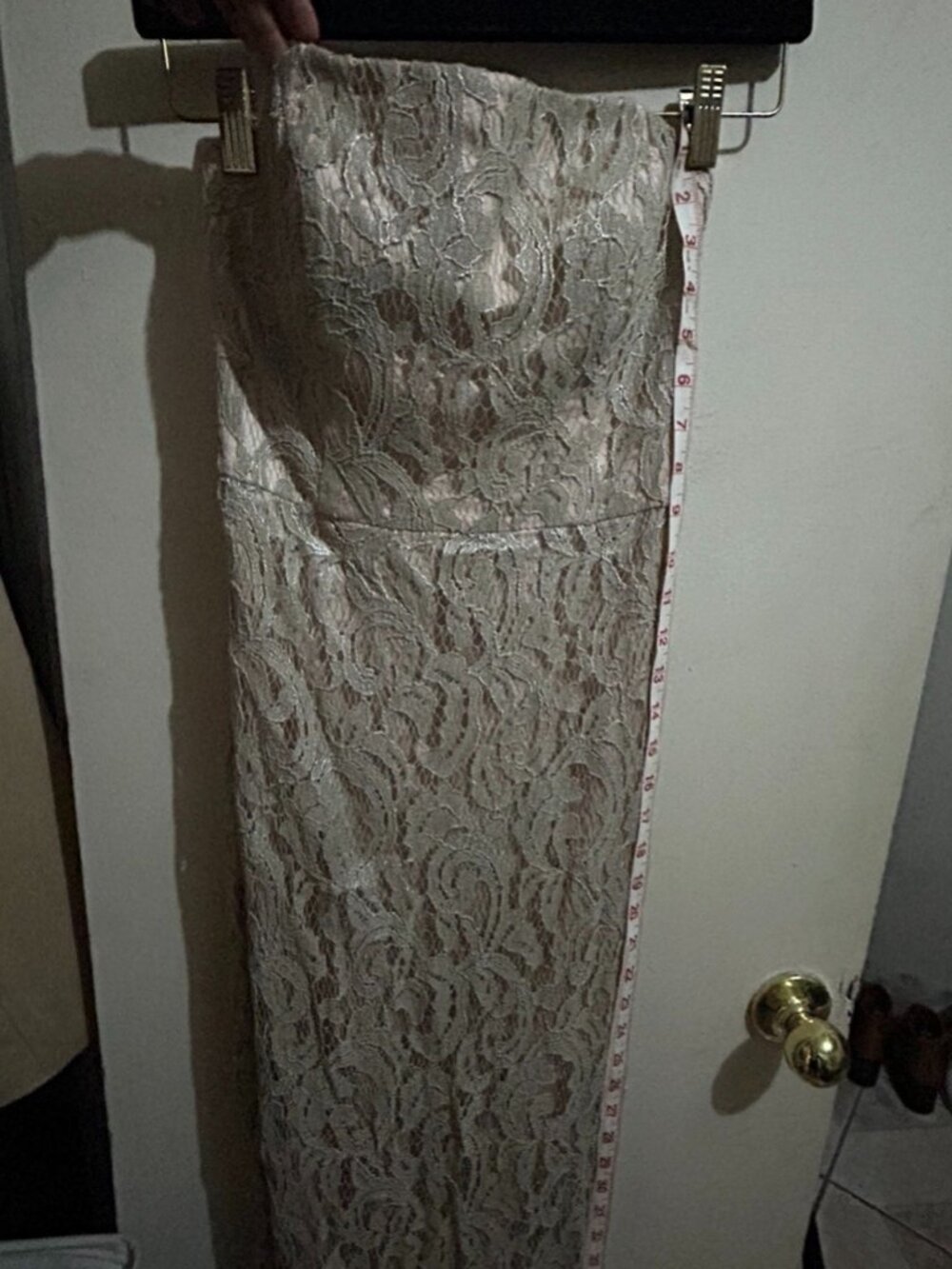 Maria Blanca Nero Long Champagne Lace Dress